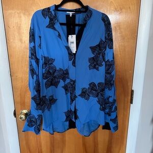 Reiss Blue and Black Floral Blouse